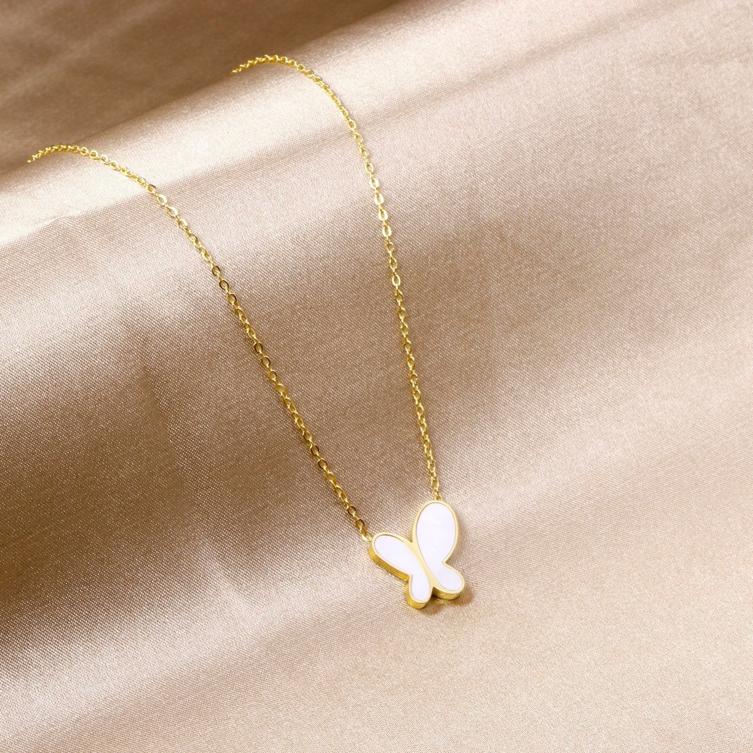 ASON Colorful Black White Shell Butterfly Chain Pendant Necklace Gold Color Stainless Steel for Women Fashion Jewelry asonjewelry