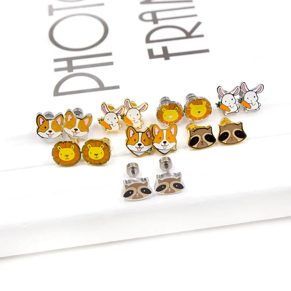 Cute Girls's Earrings Acrylic Design Animals Piercing Butterflies Stainless Steel Penguin Childlike серьги brinco asonjewelry