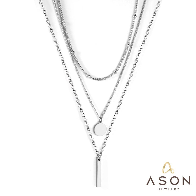 ASON-collar con colgante de barra redonda y de acero, cadena de acero inoxidable 316L multicapa para mujer y hombre, gargantilla, regalo de joyería