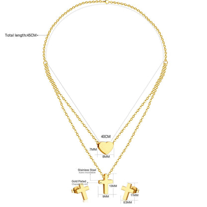 ASON Jewelry Sets for Party Stainless Steel Double Chains Necklace Gold Color Cross Piercing Stud Earring Fashion Jewelry asonjewelry
