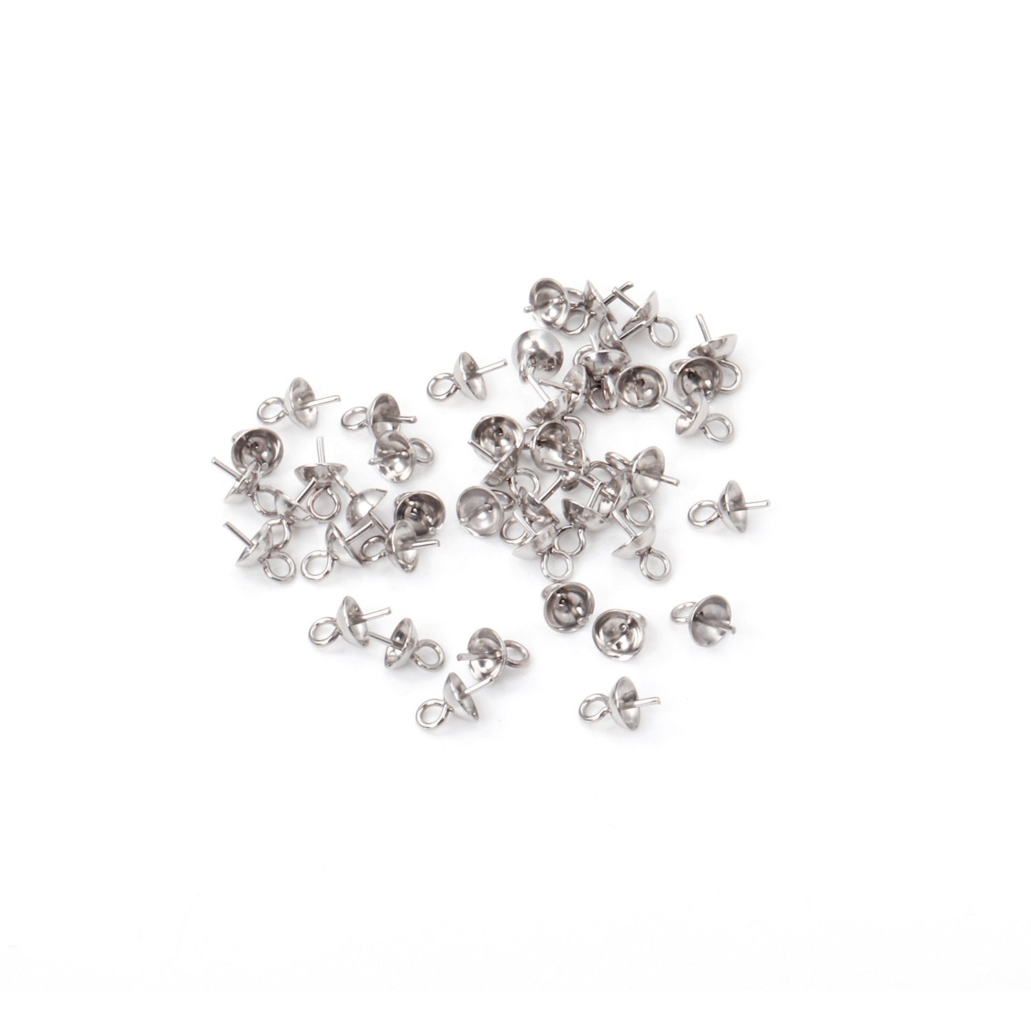 ASON 100 pcs/lot Gold/Silver Stainless Steel Bowl Pin Tray Earrings, Pearl Earring Base, For DIY Necklace Jewelry Charm Making asonjewelry