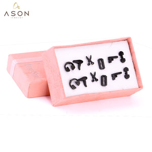 ASON 6 paires/boîte boucles d'oreilles en titane bijoux hip hop en acier inoxydable forme mixte couleur noire boucles d'oreilles Piercing hommes femmes