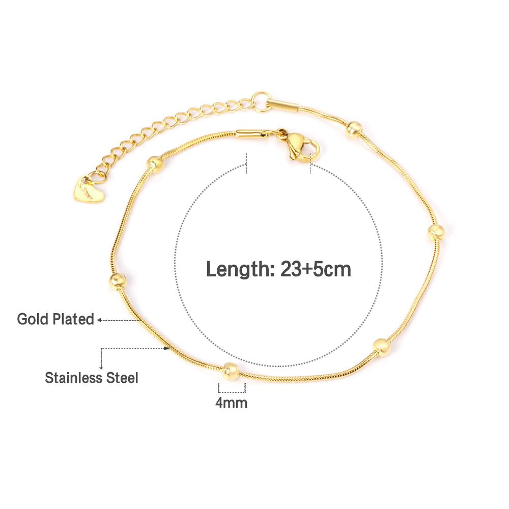 ASON Bead Foot Chains with Extender Adjustable Chain Anklet Gold Color Stainless Steel Fashion Jewelry for Women Beach asonjewelry