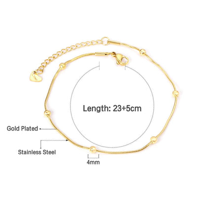 ASON Bead Foot Chains with Extender Adjustable Chain Anklet Gold Color Stainless Steel Fashion Jewelry for Women Beach asonjewelry