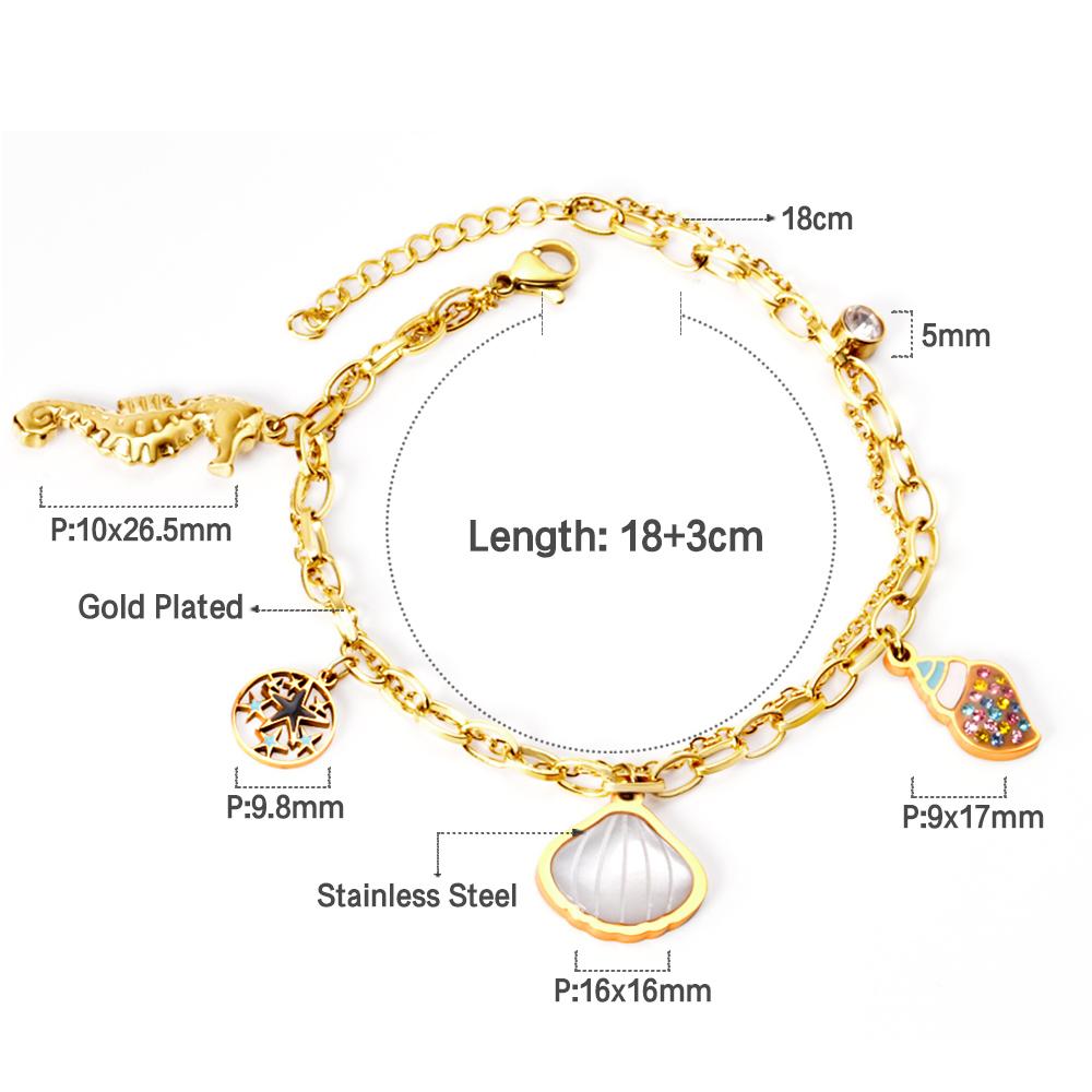 ASON Gold Color Shell Ocean Series Charm Bracelet 316L Stainless Steel 18+3cm Bangle for Women Fashion Jewelry Party Gift asonjewelry