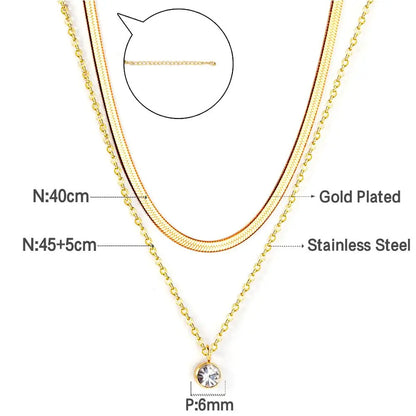 Women Luxury Square AAA Zirconia Double Chain Necklace Flat Snake Chains 18K Gold Plated Classic Decor For Party asonjewelry