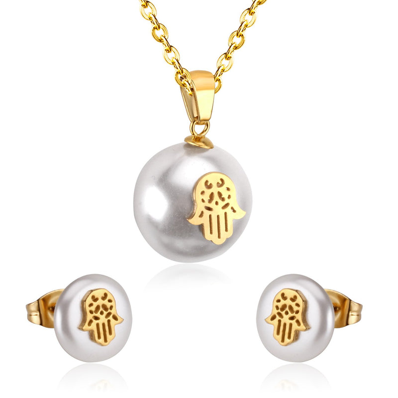 Ensemble de bijoux de mariage de dubaï, fausses perles à la main, en acier inoxydable, petites boucles d'oreilles, collier, ensembles de bijoux pour femmes