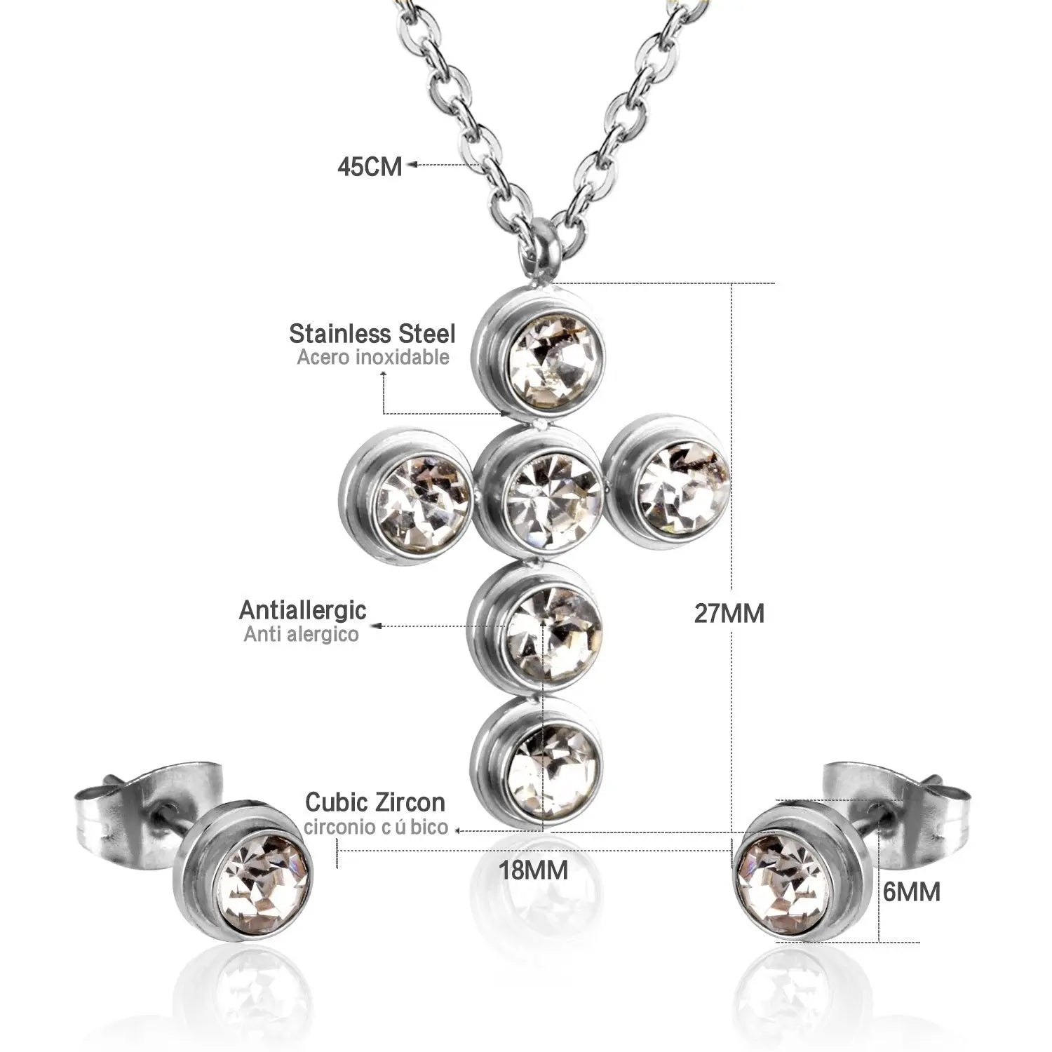 Jewelry Set Women Cross AAA Crystal Pendant Chain Necklace Stainless Steel Dubai African Jewelry Sets Christmas asonjewelry