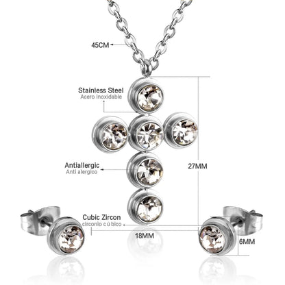 Jewelry Set Women Cross AAA Crystal Pendant Chain Necklace Stainless Steel Dubai African Jewelry Sets Christmas asonjewelry