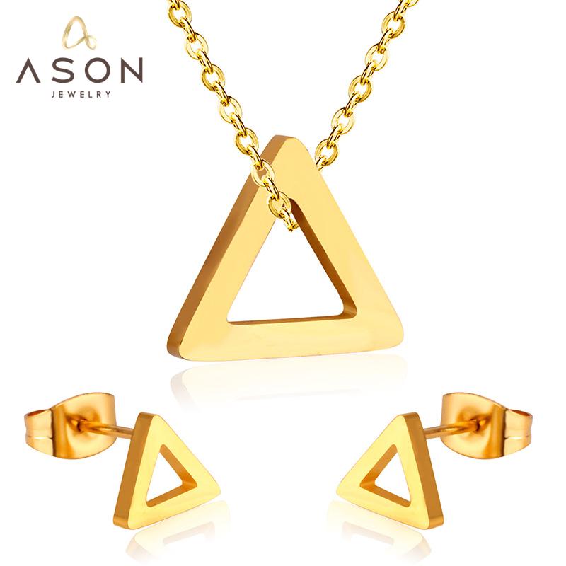 ASON Triangle Pendants 316L Stainless Steel Bridal Wedding Jewelry Set for Women Necklace Pendant Small Stud Earring asonjewelry