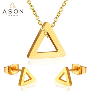 ASON Triangle Pendants 316L Stainless Steel Bridal Wedding Jewelry Set for Women Necklace Pendant Small Stud Earring