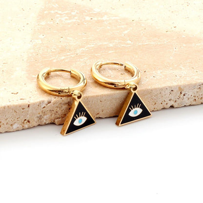 ASON Triangle Mixed Color Devil Eye Piercing Drop Earrings Gold Color Staianless Steel For Women Men Trendy Daily Jewelry asonjewelry