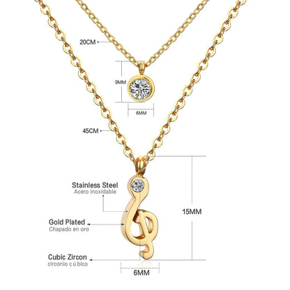 ASON Jewelry Gold Color Double Chain Necklaces Collars Jewelry Stainless Steel Round Cubic Zirconia Daily Pendants Chokers asonjewelry