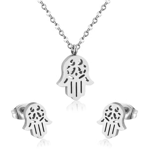 ASON Stainless Steel Gold Color Jewelry Sets Hand Shape Pendant Necklace Earrings Jewelry Sets for Women Girl Party Girls