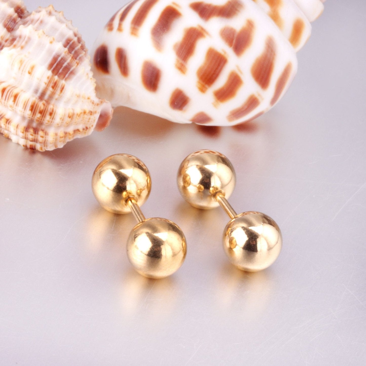 ASON 8mm Size Double Ball Screw Piercing Stud Earrings Gold Color Stainless Steel Women Men Anti-allergy Fashion Jewelry asonjewelry