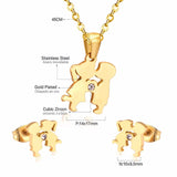 Stainless Steel Dubai Wedding Jewelry Sets KISS Crystal Cute Boy Girl Necklace Earrings Jewellery Sets Gold Color