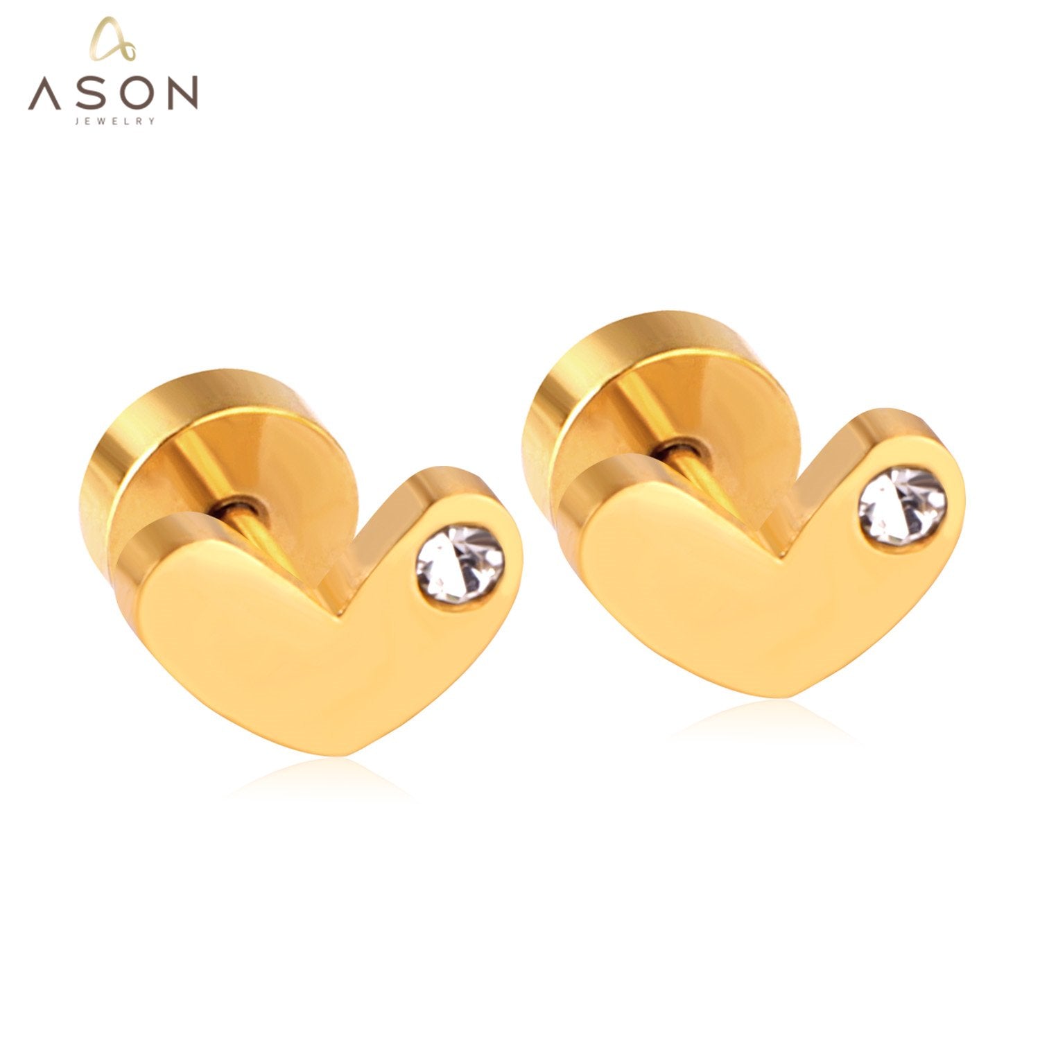 ASON Heart Stud Earrings Gold Stainless Steel Earrings for Women Jewelry Gift Cubic Zirconia,Anti-allergy asonjewelry