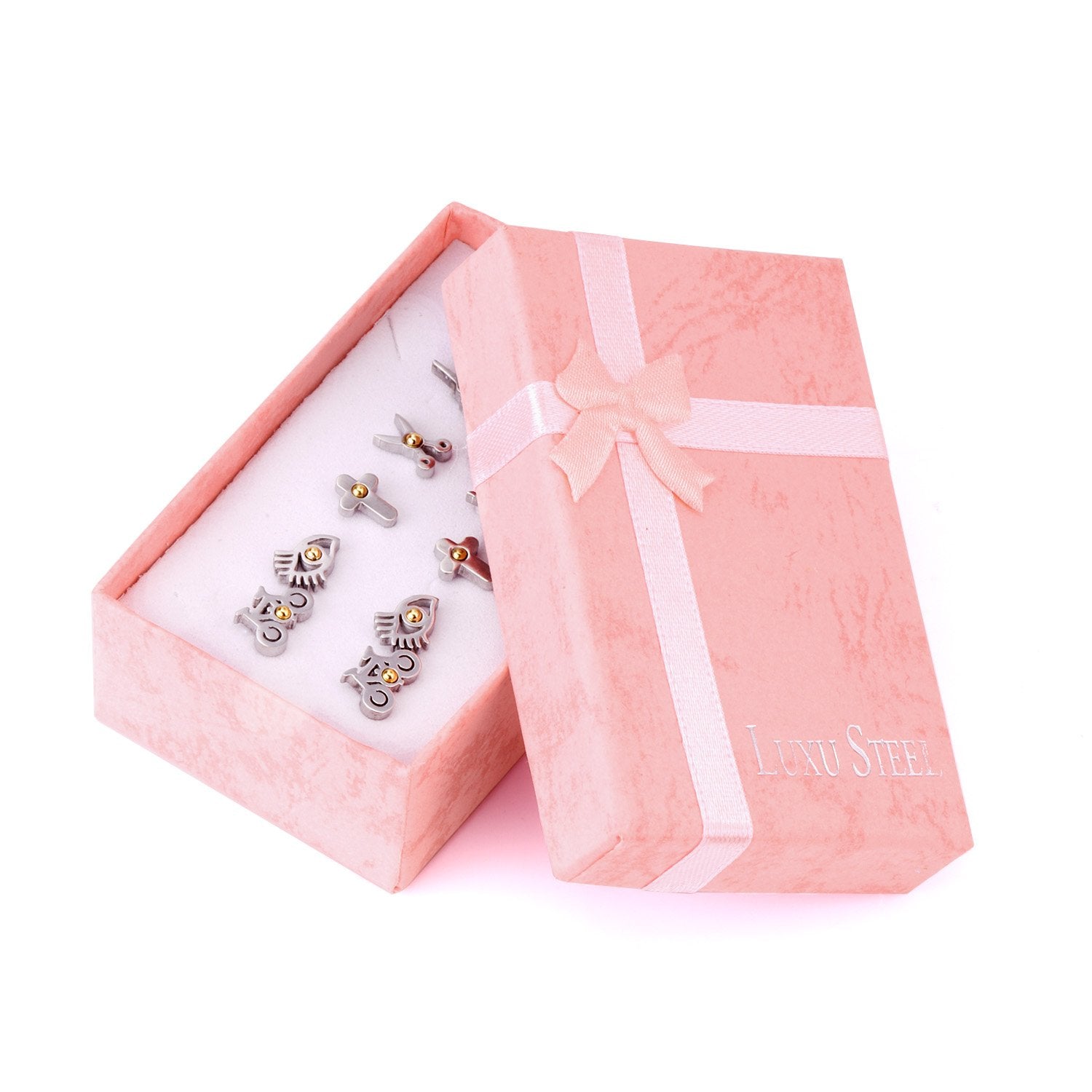 ASON 6pairs/Box Cute Stud Earring Sets Silver Color White Bead Mixed Shape Stainless Steel Piercing Earring Christmas Women asonjewelry