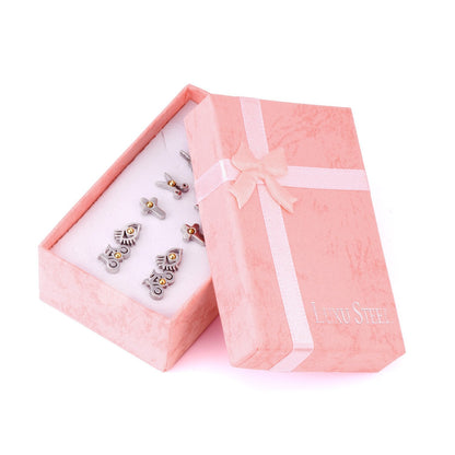 ASON 6pairs/Box Cute Stud Earring Sets Silver Color White Bead Mixed Shape Stainless Steel Piercing Earring Christmas Women asonjewelry