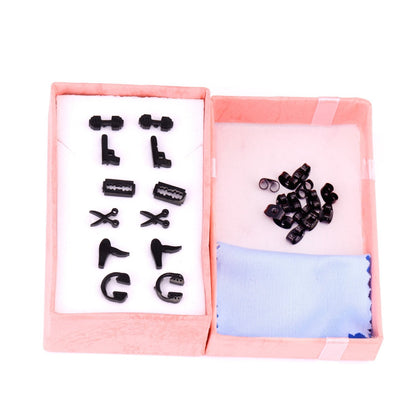 ASON 6Pairs/Box Titanium Earrings Hiphop Jewelry Stainless Steel Mixed Shape Black Color Piercing Stud Earrings Men Women asonjewelry