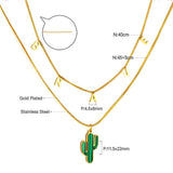 Collar con colgante verde para mujer, collar Triple de Cactus, productos de moda, regalos para amigos, collar de cadena de eslabones para pareja