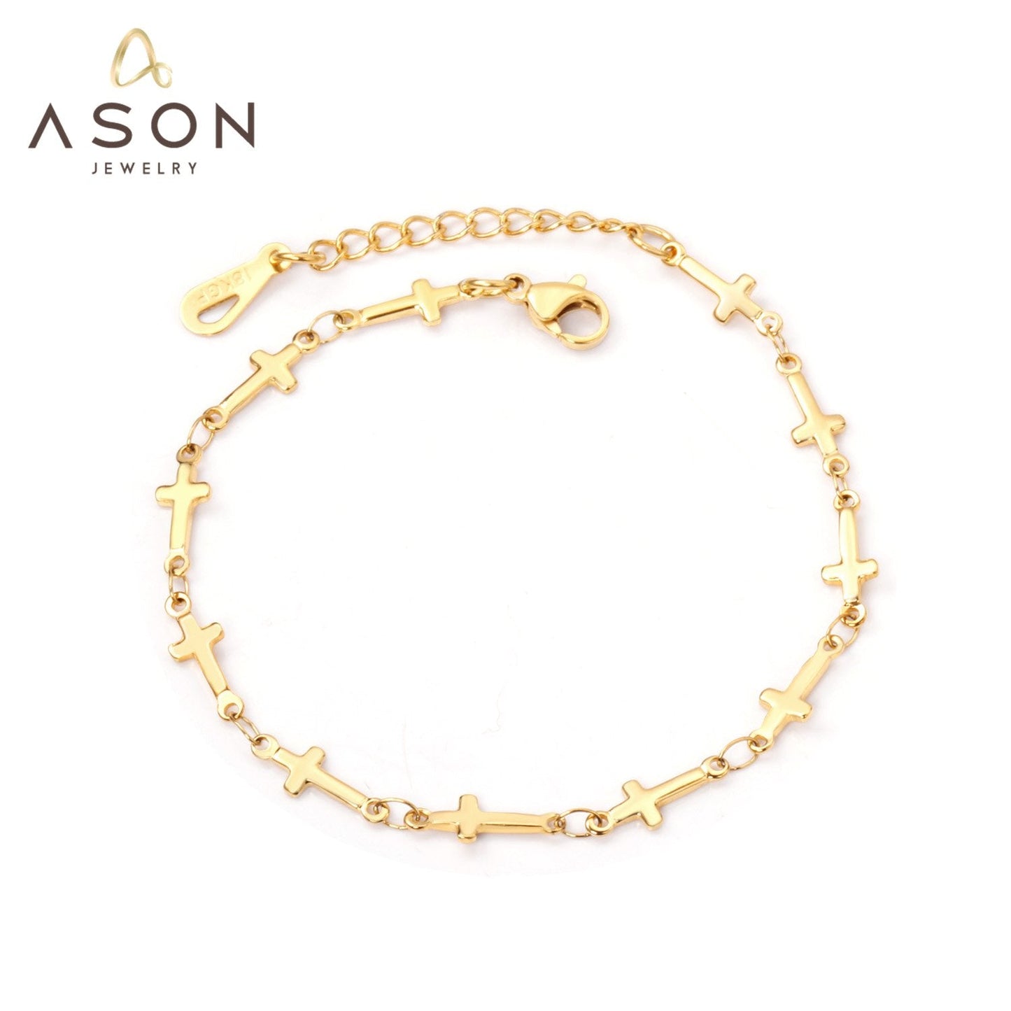 ASON Gold Color Cross Charm Bracelet Stainless Steel Punk Bangle Bracelets For Women Men Fashion Jewelry Gift Accessories asonjewelry