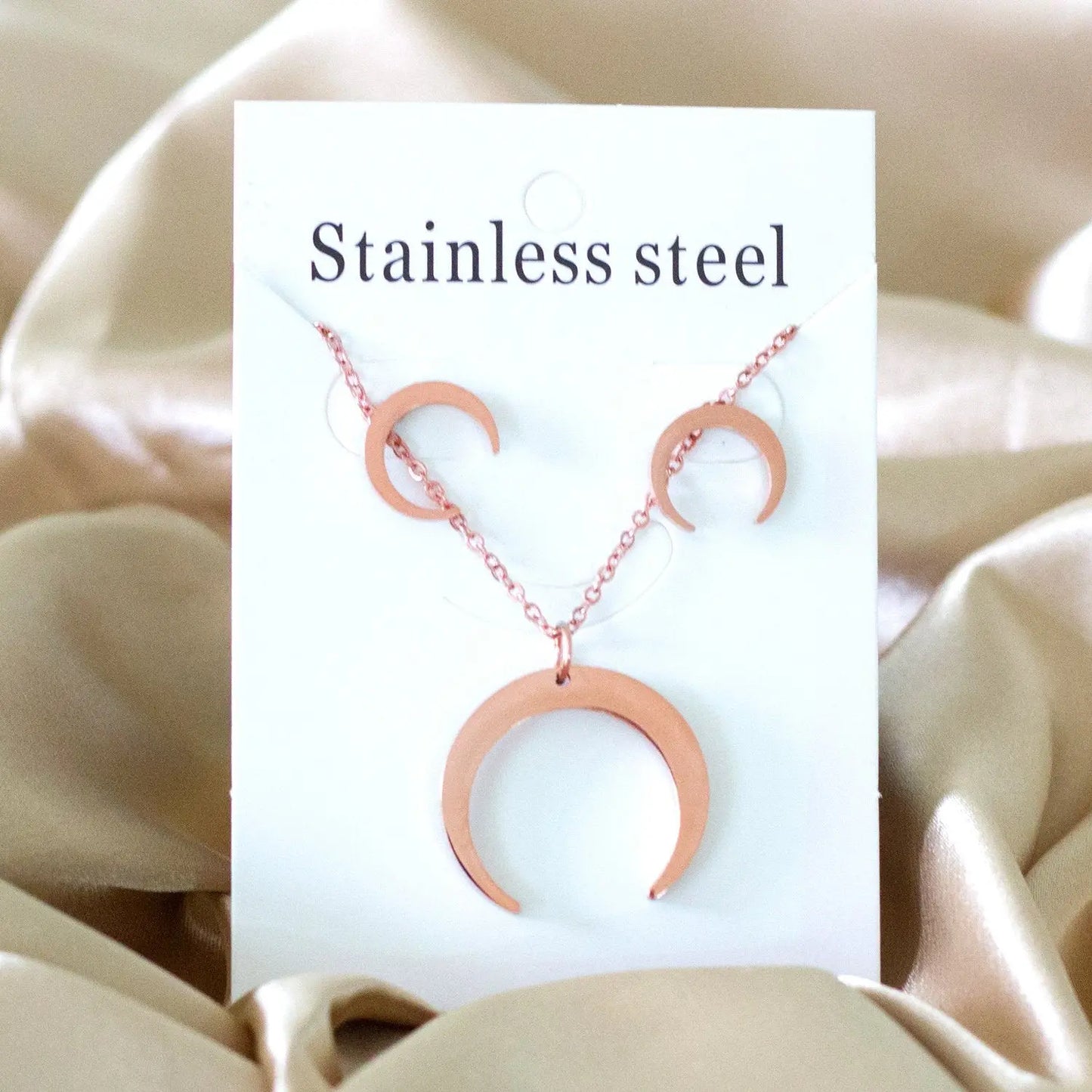 Gold Moon Dubai African Wedding Bridal Jewelry Set For Women Stainless Steel Necklace Earring Jewellery Sets 2022 asonjewelry