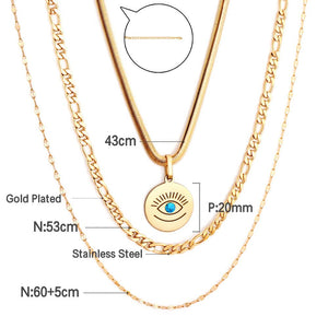 Triple Pendant Necklace For Office Lady Asethetic Collares Blue Evil Eyes Woman Multilayer Collier Boho Fashion New