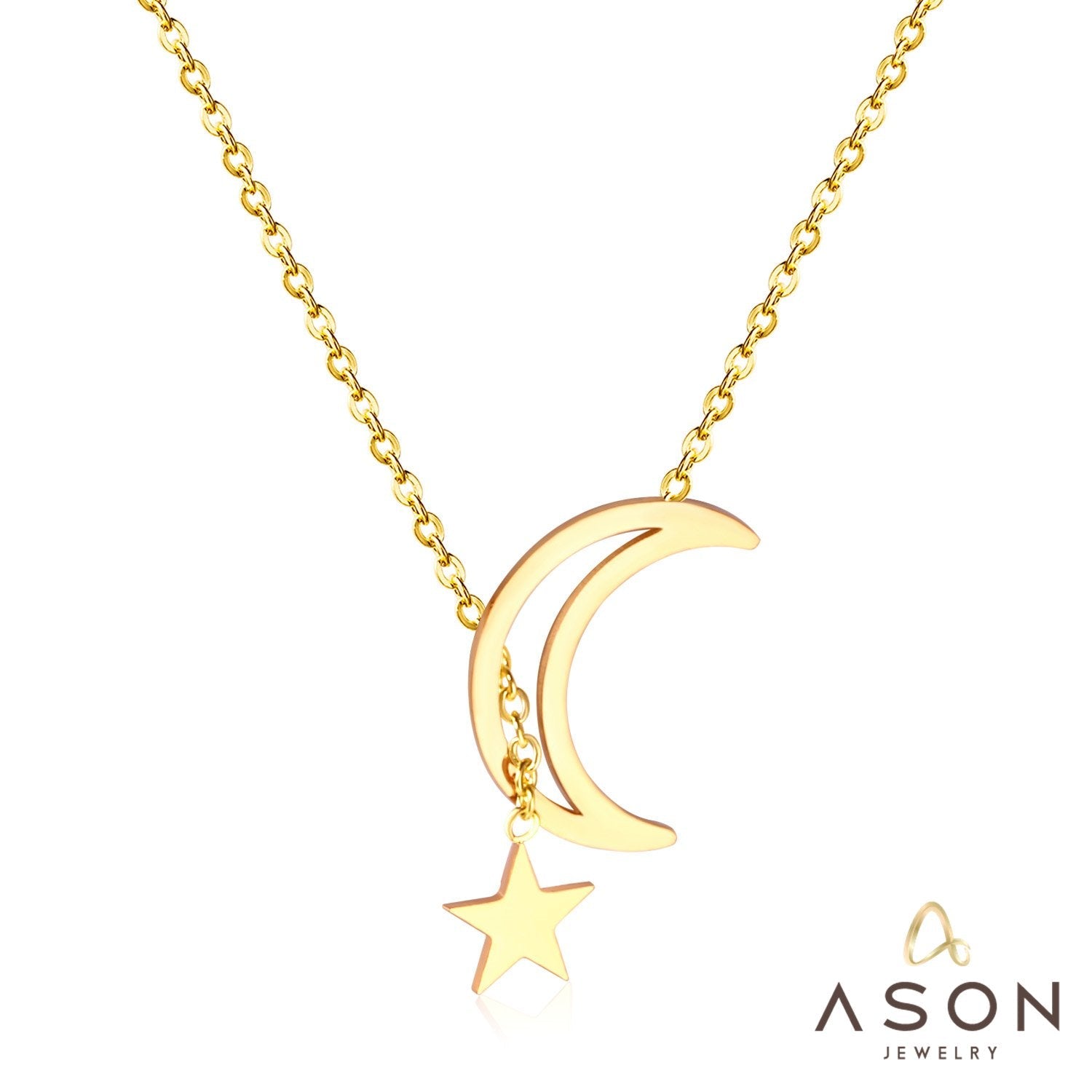 Asonjewelry Fashion Gold Moon and Star Pendant Necklaces Stainless Steel Korean Style Chain Link for Women Party Jewelry Gift asonjewelry