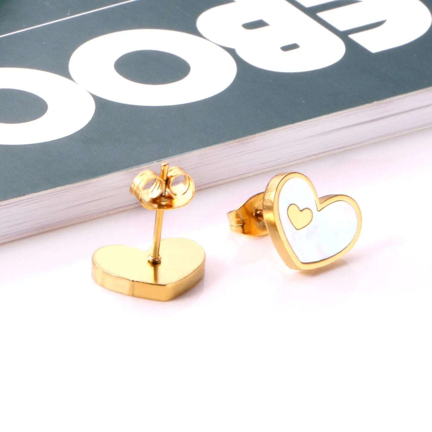 5 Colors Fashion Jewelry Stainless Steel Heart Stud Earring Set For Women's Shell Korean Earrings Set Brinco asonjewelry