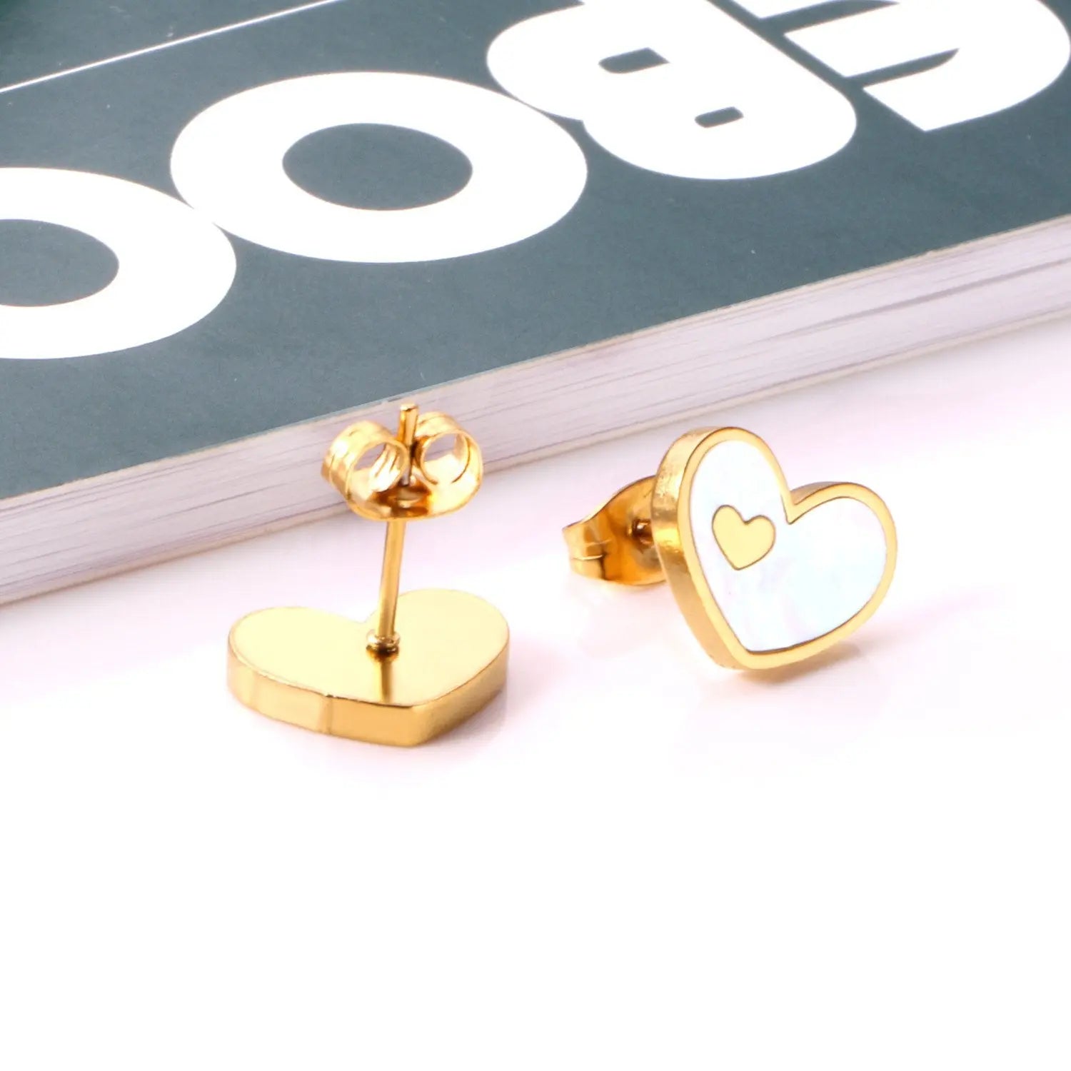 5 Colors Fashion Jewelry Stainless Steel Heart Stud Earring Set For Women's Shell Korean Earrings Set Brinco asonjewelry