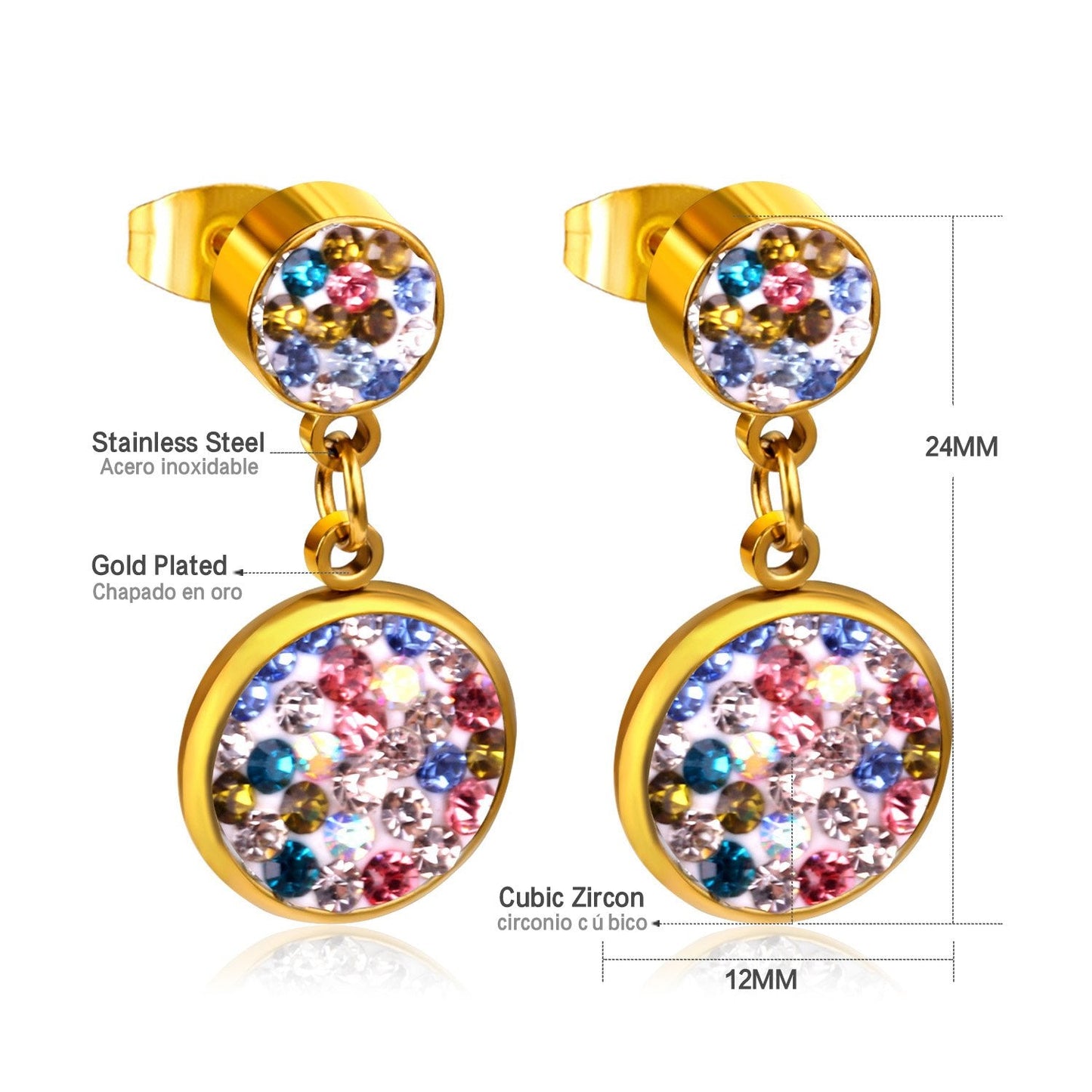 ASON Round Cubic Zircnia Drop Earrings Stainless Steel 2022 New Punk Earrngs for Girl/Women Daily Wear asonjewelry