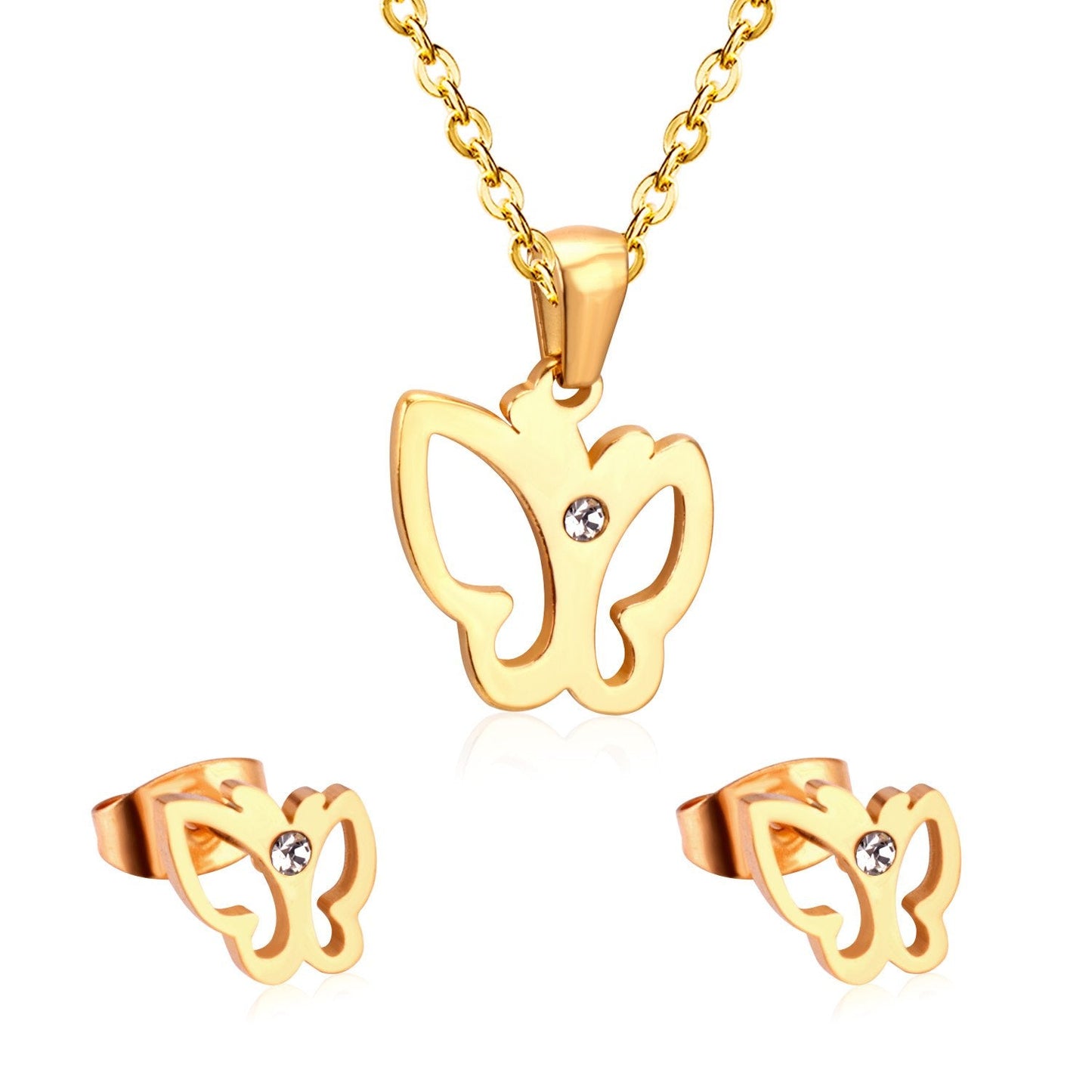 ASON Charm Butterfly Pendant Necklace Piercing Earrings Jewelry Sets for Women Fashion Stainless Steel Gold Color Sweet asonjewelry