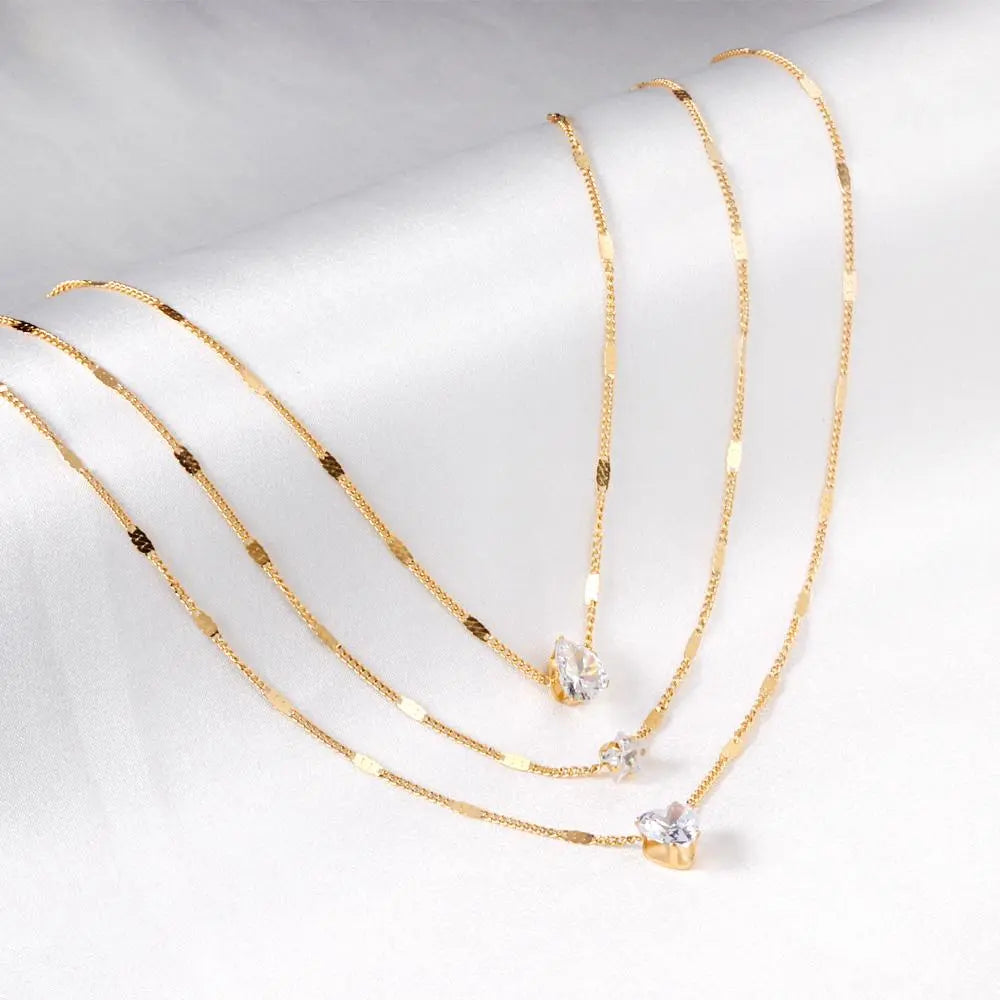 Triple Chains Necklace Heart Shape Pendant Necklace Three Layer Collier For Women Luxury Shiny Rhinestones 2022 New asonjewelry