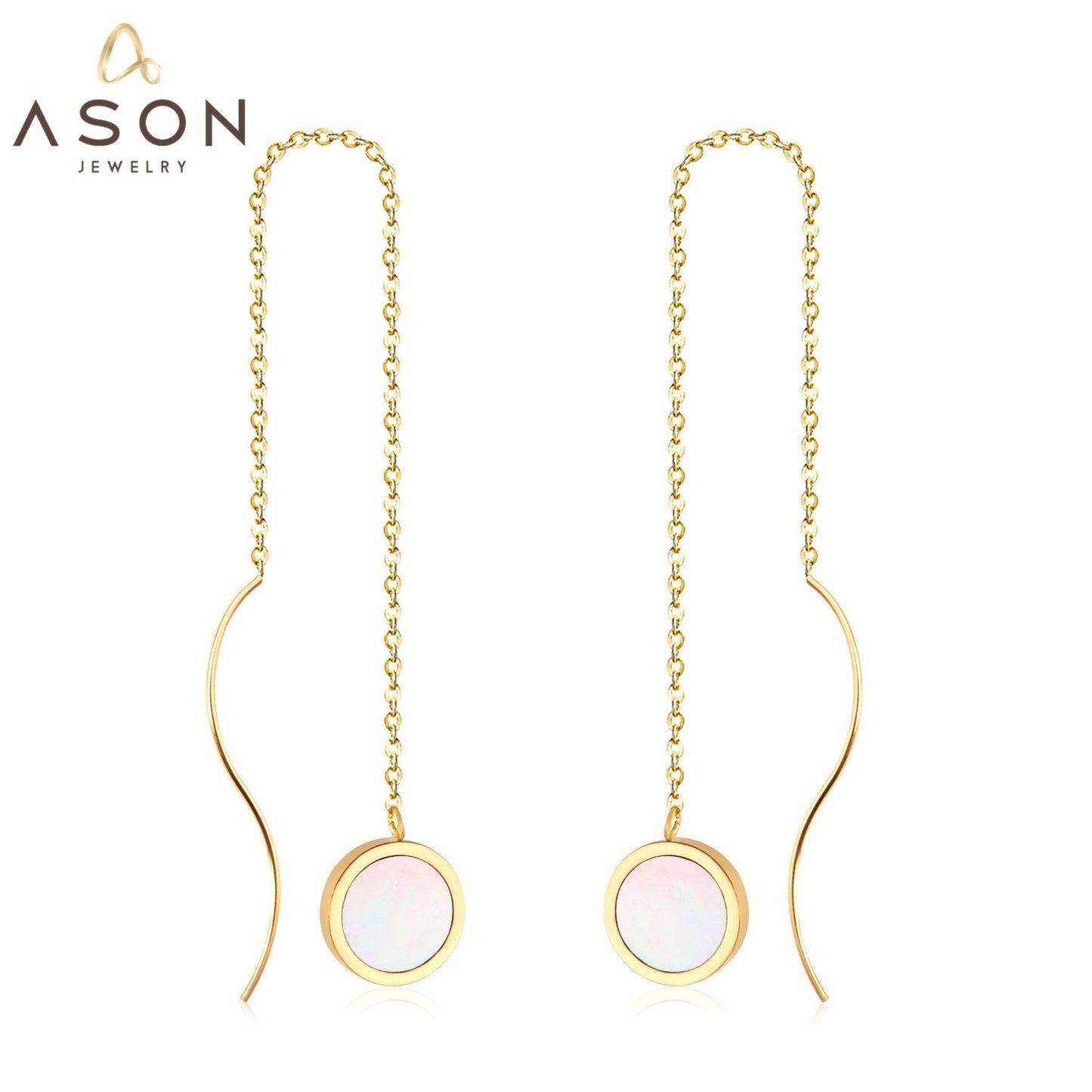 ASON Korean Style Statement Drop Earrings Round Shell Dangle Earring Stainless Steel Jewelry for Women Femme Party Gift asonjewelry