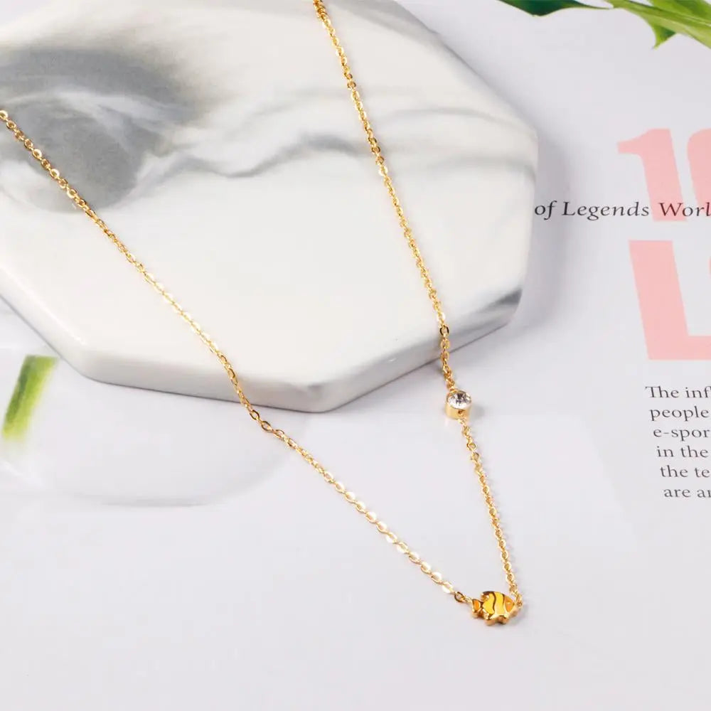 Small Yellow Blue Fish Pendant Necklace Stainless Steel Necklace For Women Fashion Animal Jewellry Necklace Choker asonjewelry