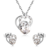 Hot Sale Stainless Steel Sets CZ Fashion Heart Jewelry sets Women Valentine's Day present