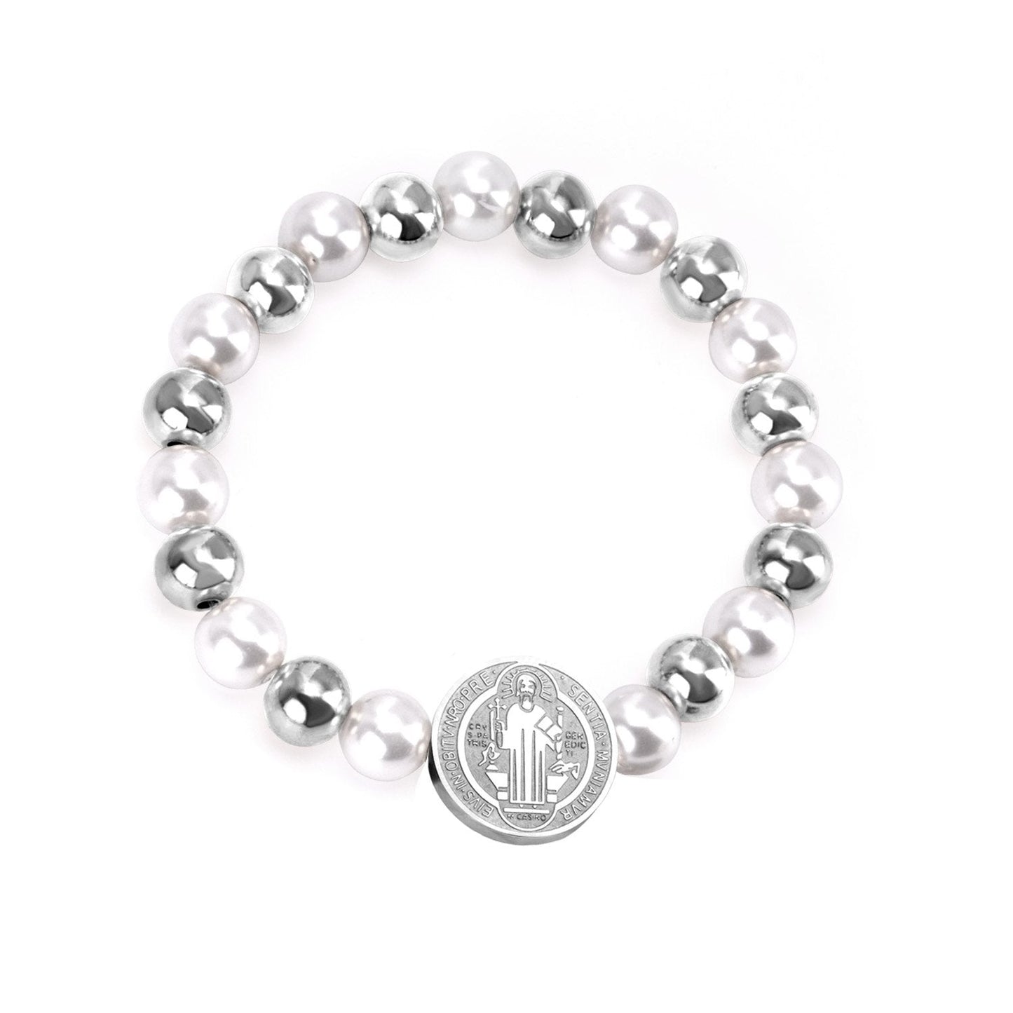 ASON Pulseras Ball Beaded Bracelets With Imitation Pearl Gold Color Stainless Steel Round Jesu Pendants Women Bangle asonjewelry