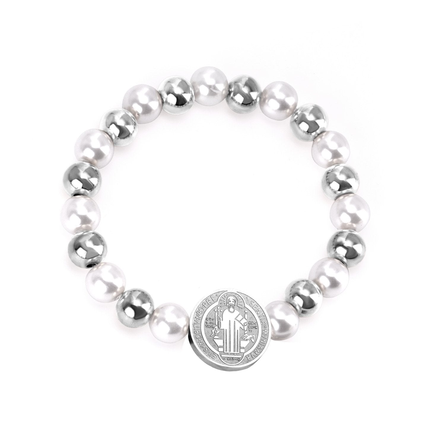 ASON Pulseras Ball Beaded Bracelets With Imitation Pearl Gold Color Stainless Steel Round Jesu Pendants Women Bangle asonjewelry