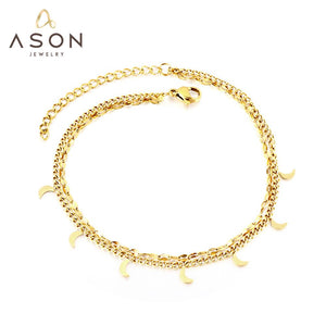 ASON – bracelet de cheville multicouche en acier inoxydable pour femmes, accessoires de lune Vintage, chaîne multicouche avec prolongateur, couleur or, bijoux Boho, cadeau