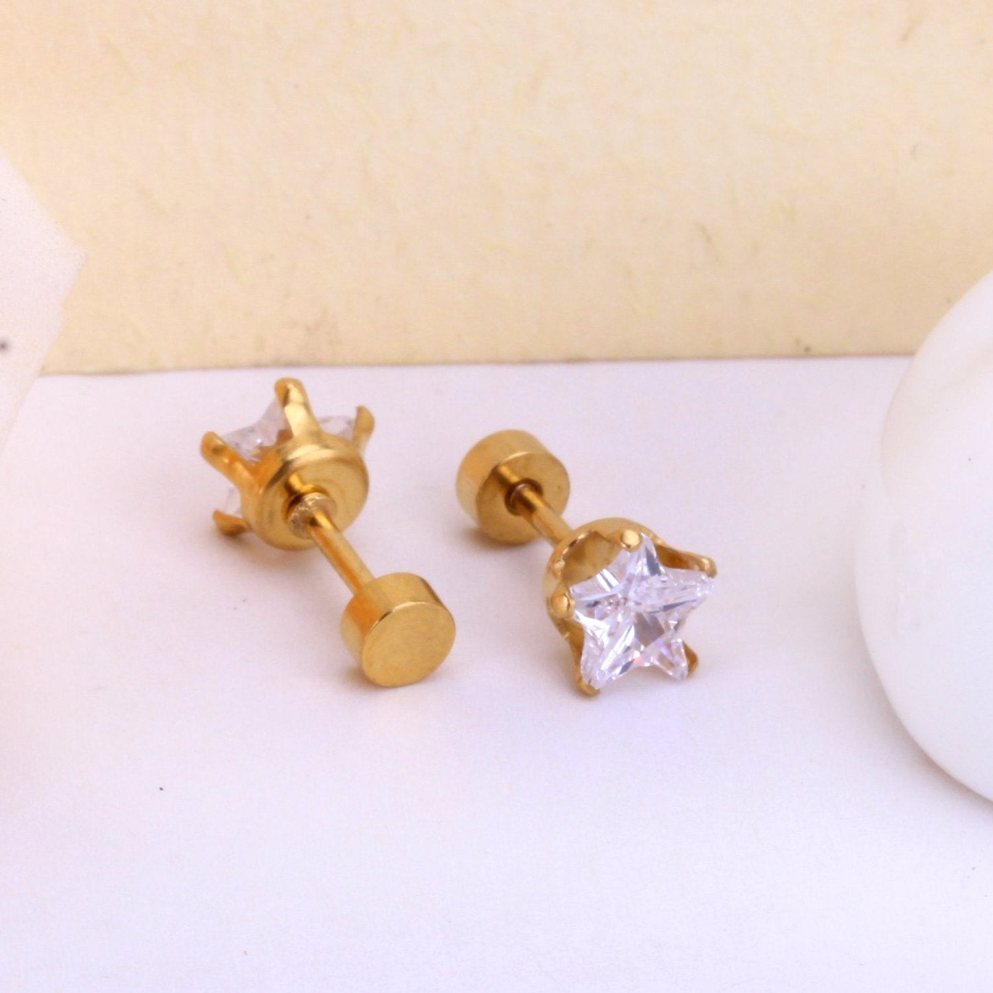 ASON Punk Small Star Screw Piercing Stud Earrings Cubic Zirconia Stainless Steel Gold Color Fashion Jewelry For Women Gift asonjewelry