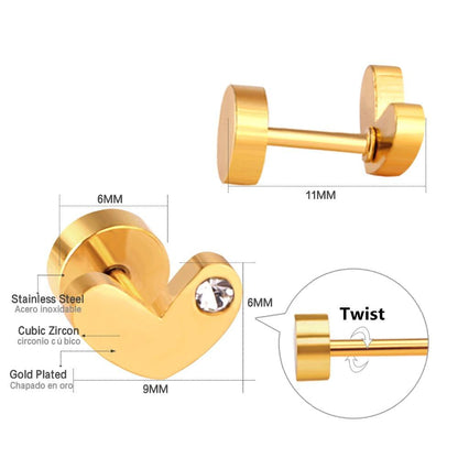 ASON Heart Stud Earrings Gold Stainless Steel Earrings for Women Jewelry Gift Cubic Zirconia,Anti-allergy asonjewelry