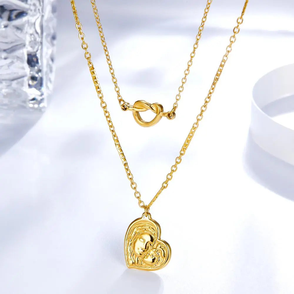 Stainless Steel Necklace For Women Romantic Style Gold Color Heart Pendant Necklace Wedding Layer Jewelry Party Gift asonjewelry