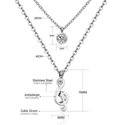 ASON Jewelry Gold Color Double Chain Necklaces Collars Jewelry Stainless Steel Round Cubic Zirconia Daily Pendants Chokers asonjewelry