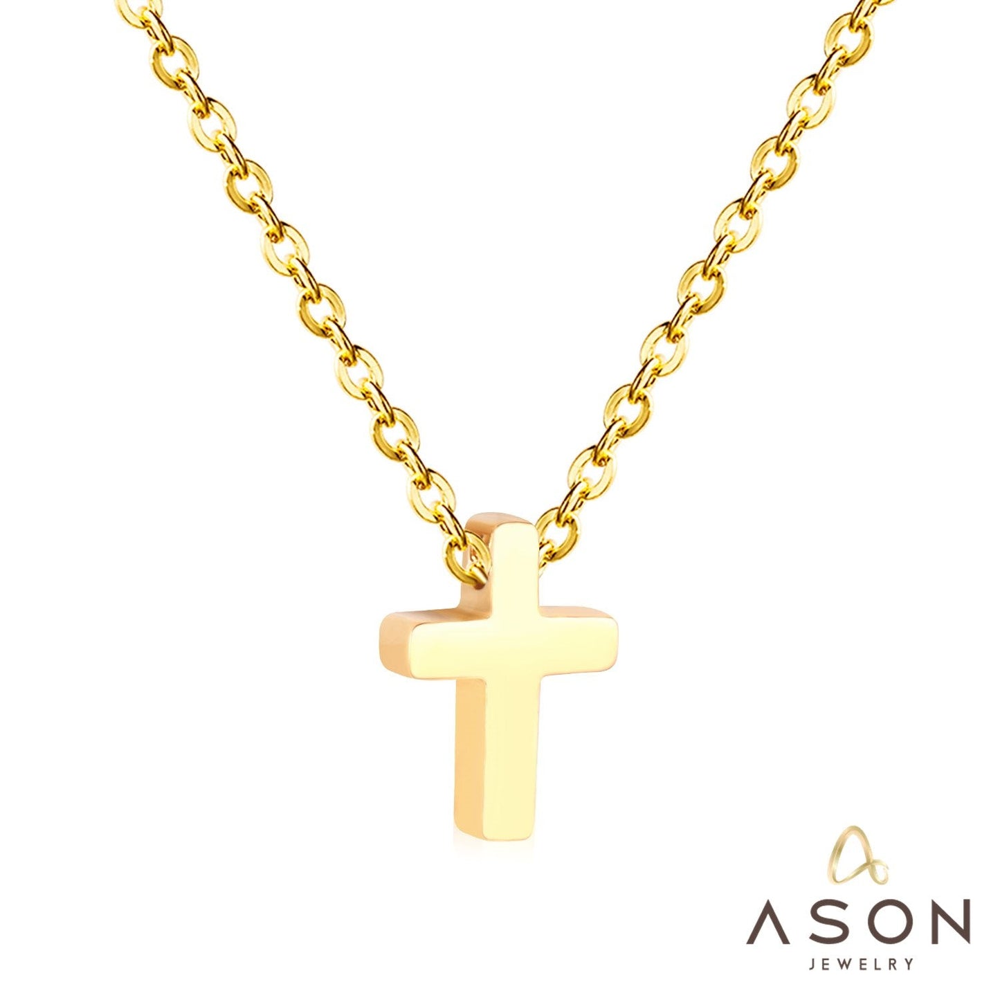 ASON Cross Pendants 45cm Rolo Cuban Link Chains Necklaces Top Sale Gold Color Choker Collars Women Party Gift Jewelry asonjewelry