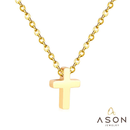 ASON Cross Pendants 45cm Rolo Cuban Link Chains Necklaces Top Sale Gold Color Choker Collars Women Party Gift Jewelry asonjewelry
