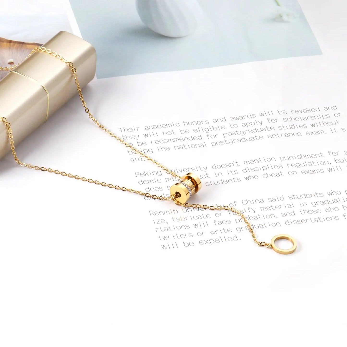 Zircon Round Pendant Stainless Steel Link Chains Necklace For Women Choker Collars Accessories Tassel Jewelry asonjewelry