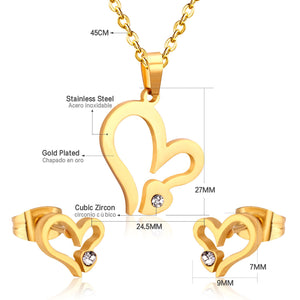 Bridal Dubai Necklace Earring Jewellery Sets Heart Crytal Gold Color Wedding Indian Jewelry sets For Women Girls