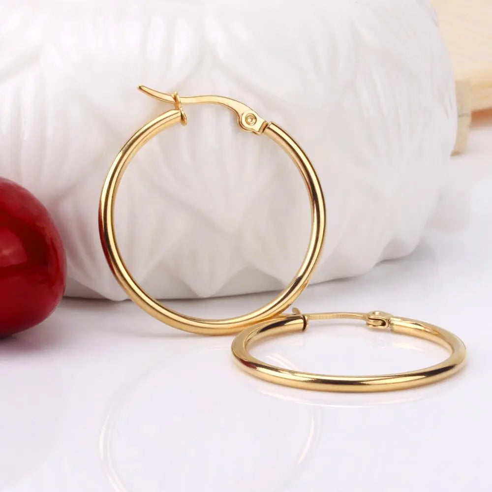 Gold Color Stainless Steel Hoop Earrings For Women Men Big/Small Circle Round Ear Jewelry Bijoux Acier Inoxidable asonjewelry