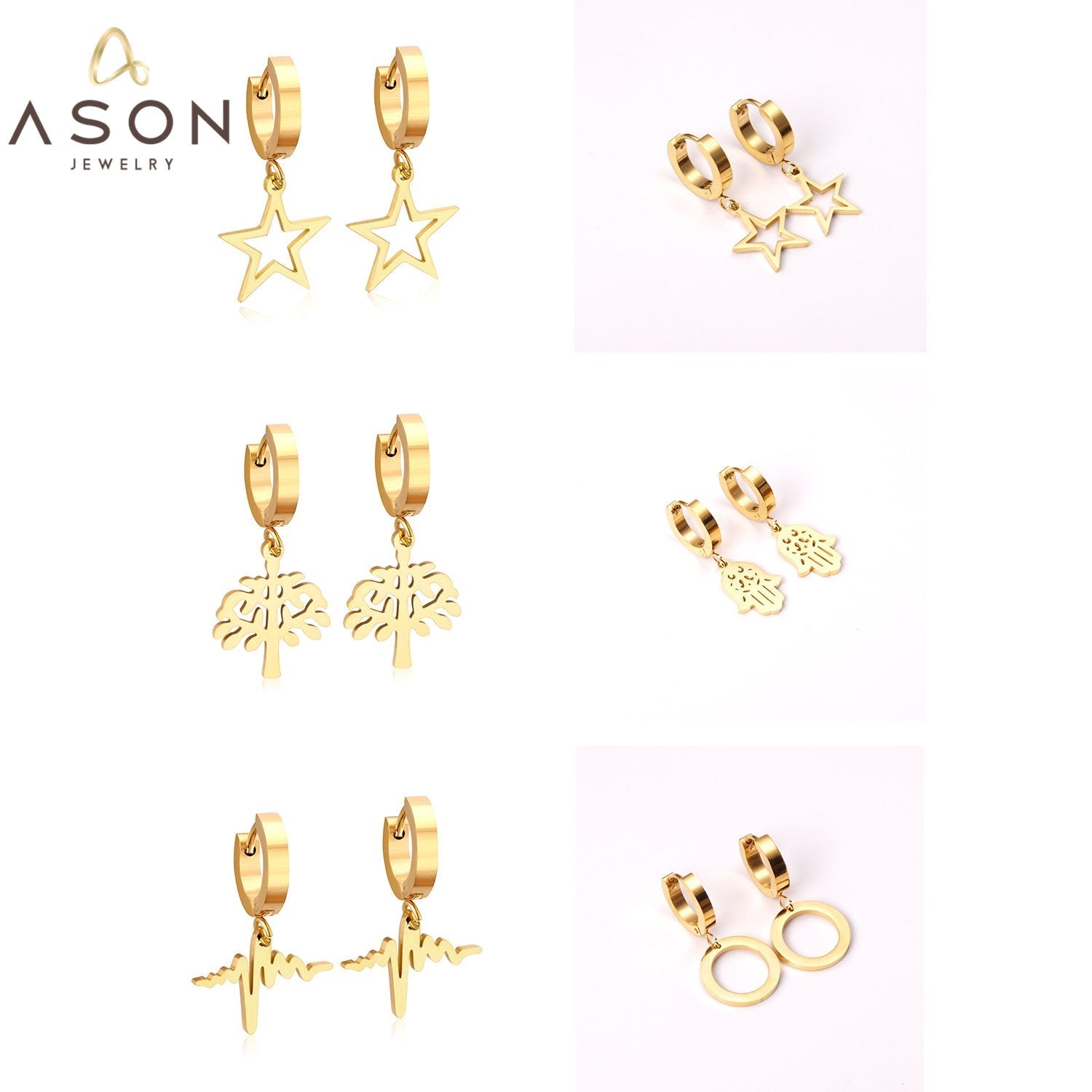 ASON Korean Statement Drop Dangle Geometric Earrings 2022 for Women Stainless Steel Hanging Earring Set for Female Jewelry asonjewelry